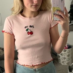 Bite me embroidery crop top